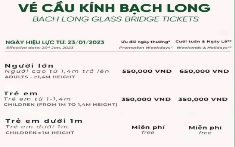 Giá vé cầu kính Mộc Châu